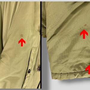 Puede incluir: Primer plano de una chaqueta color canela con manchas visibles. La chaqueta parece estar hecha de un material ligero. La imagen muestra detalles de la tela y la construcci&oacute;n de la chaqueta, incluyendo costuras y bolsillos. La chaqueta tiene cierre de bot&oacute;n.