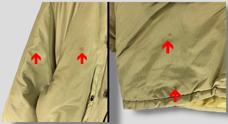 Puede incluir: Primer plano de una chaqueta color canela con manchas visibles. La chaqueta parece estar hecha de un material ligero. La imagen muestra detalles de la tela y la construcci&oacute;n de la chaqueta, incluyendo costuras y bolsillos. La chaqueta tiene cierre de bot&oacute;n.
