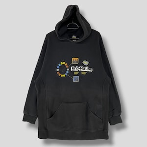 Vintage Pnb Nation Revolution spellout reverse weave hoodie sweatshirt hip hop streetwear casual outfits rap pullover black Large