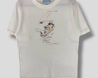 Camiseta vintage con obra de Jean-Michel Basquiat y Keith Haring, grafiti coleccionable, líneas cruzadas, MOMA de Nueva York, blanca, mediana.
