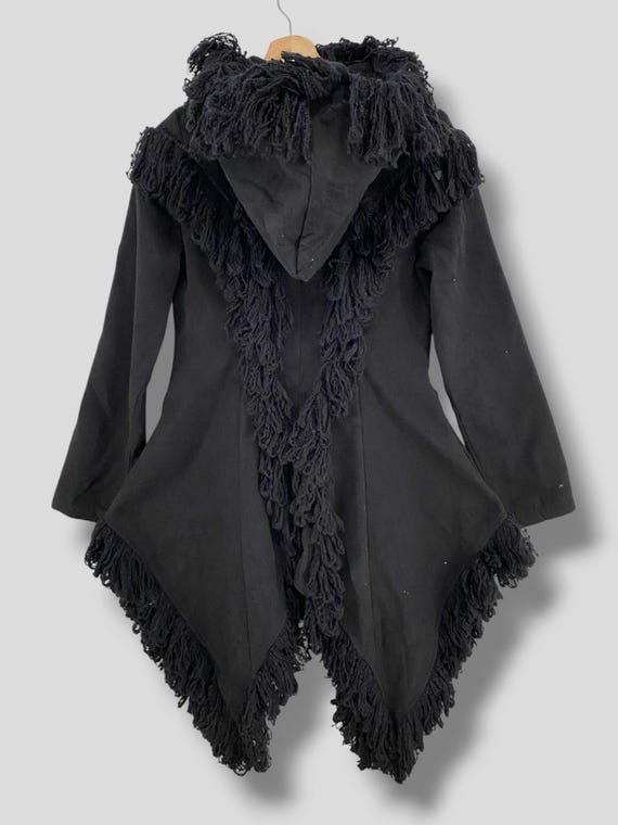 ジャケット・アウター 00s y2k gauze gothic lolita punk jacket Vintage Y2K Punk Rave Toggle Button Hoodie Fringe Coat Japanese