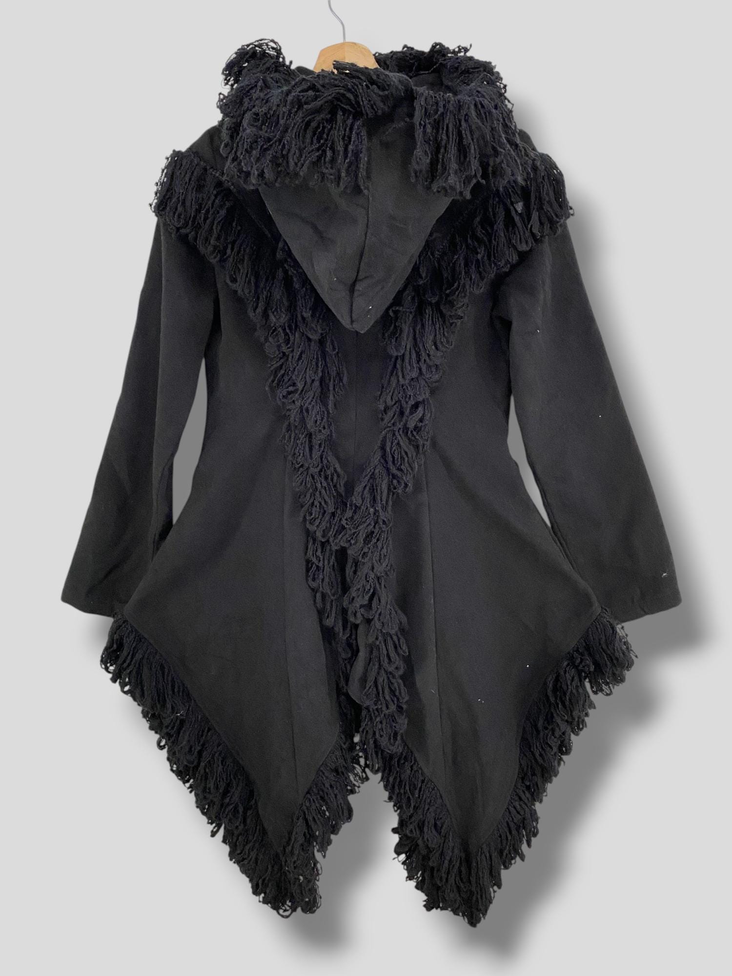 Vintage Y2K Punk Rave Toggle Button Hoodie Fringe Coat Japanese