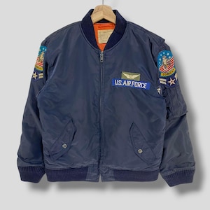 Vintage Alpha T.K. Gold Us air force tomcat bomber jacket military casual outerwear light flyers jacket flight bomber blue Small
