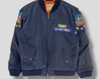 Vintage Alpha T.K. Gold Us Air Force Tomcat Bomber Jacket Military