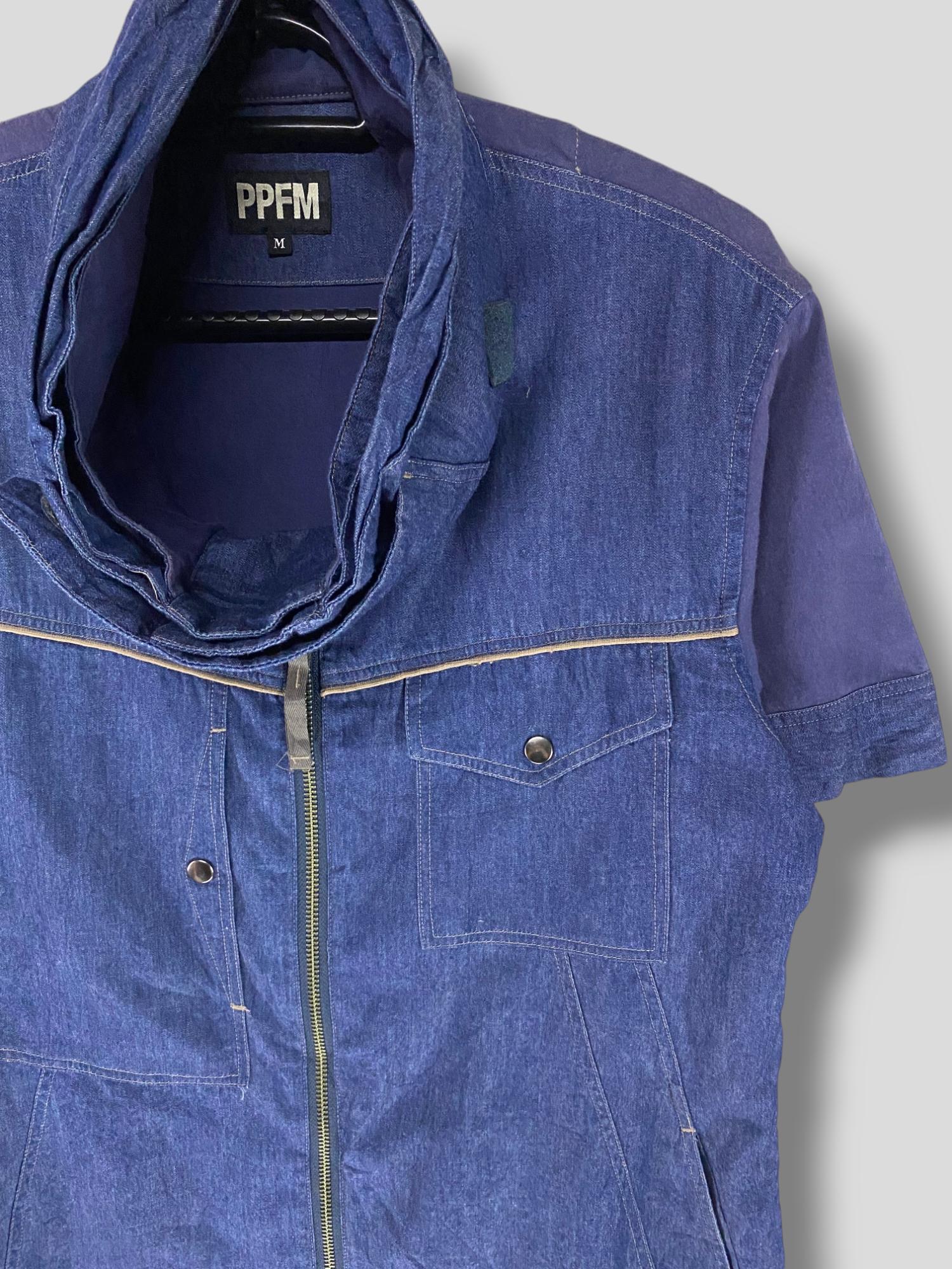 Vintage Y2K PPFM Layered Hi Collar Denim Zipper Shirt Japanese 