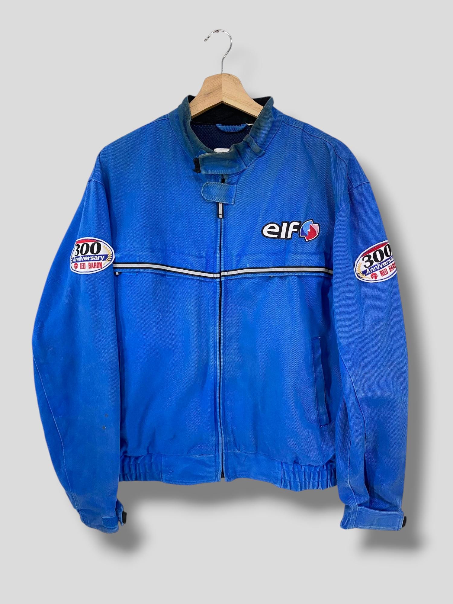 エルフ elf RED BARON レーシングジャケット 300周年記念ブルー Vintage Y2k Elf Red Baron Anniversary Motorcycle Jacket Motorsport