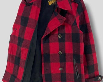 Vintage Y2k United Sports Red Plaid Double Breasted Wool Blend