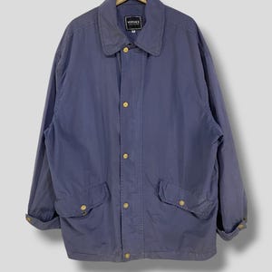 Vintage Versace snap jacket designer casual outfit outerwear light work jacket preppy ivy league sunfaded blue XLarge