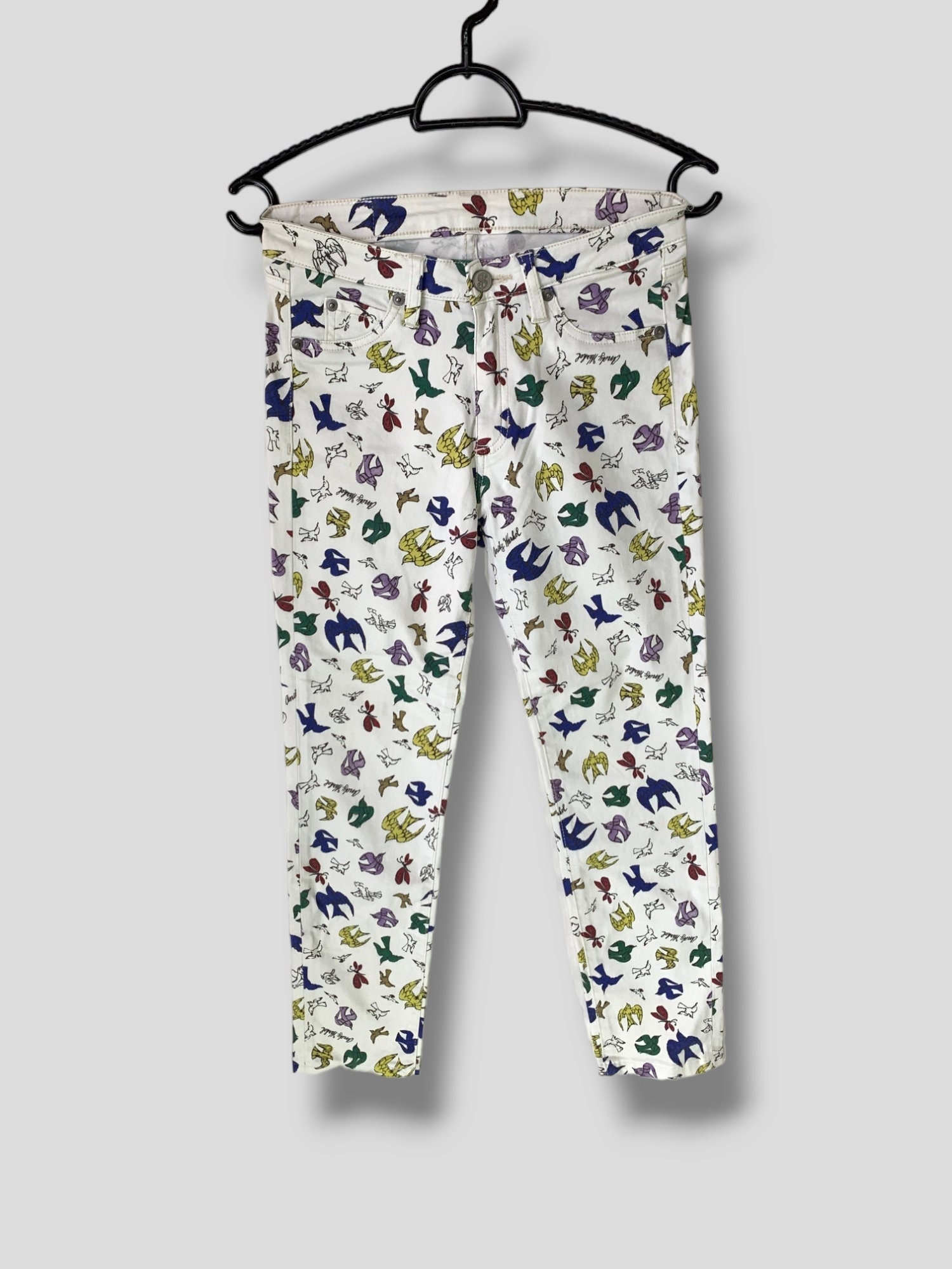 Hysteric glamour Andy warhol bird allover print pant japanese designer womenswear white trouser art streetwear rave size W26 made in japan