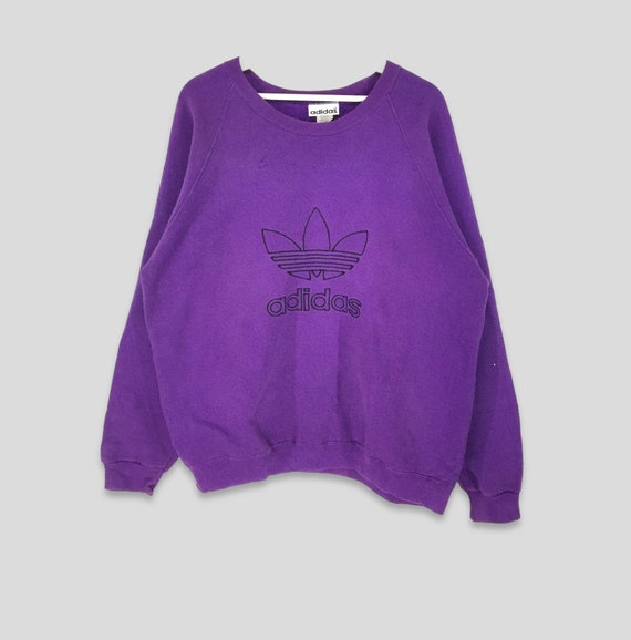 Vintage jaren 90 Adidas trefoil sweater met geborduurd logo streetwear hiphop heren ronde hals paarse trui maat Medium Etsy Belgie