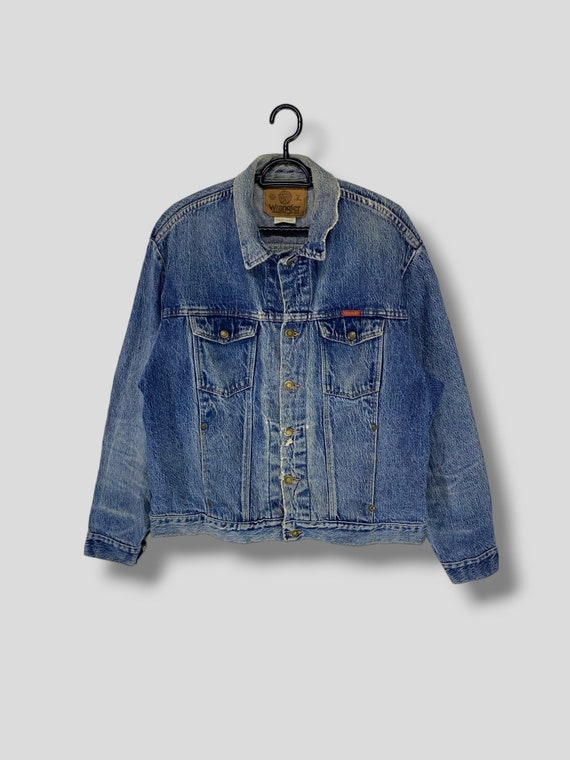 Vintage 90s Wrangler 15 OZ distressed denim jacket