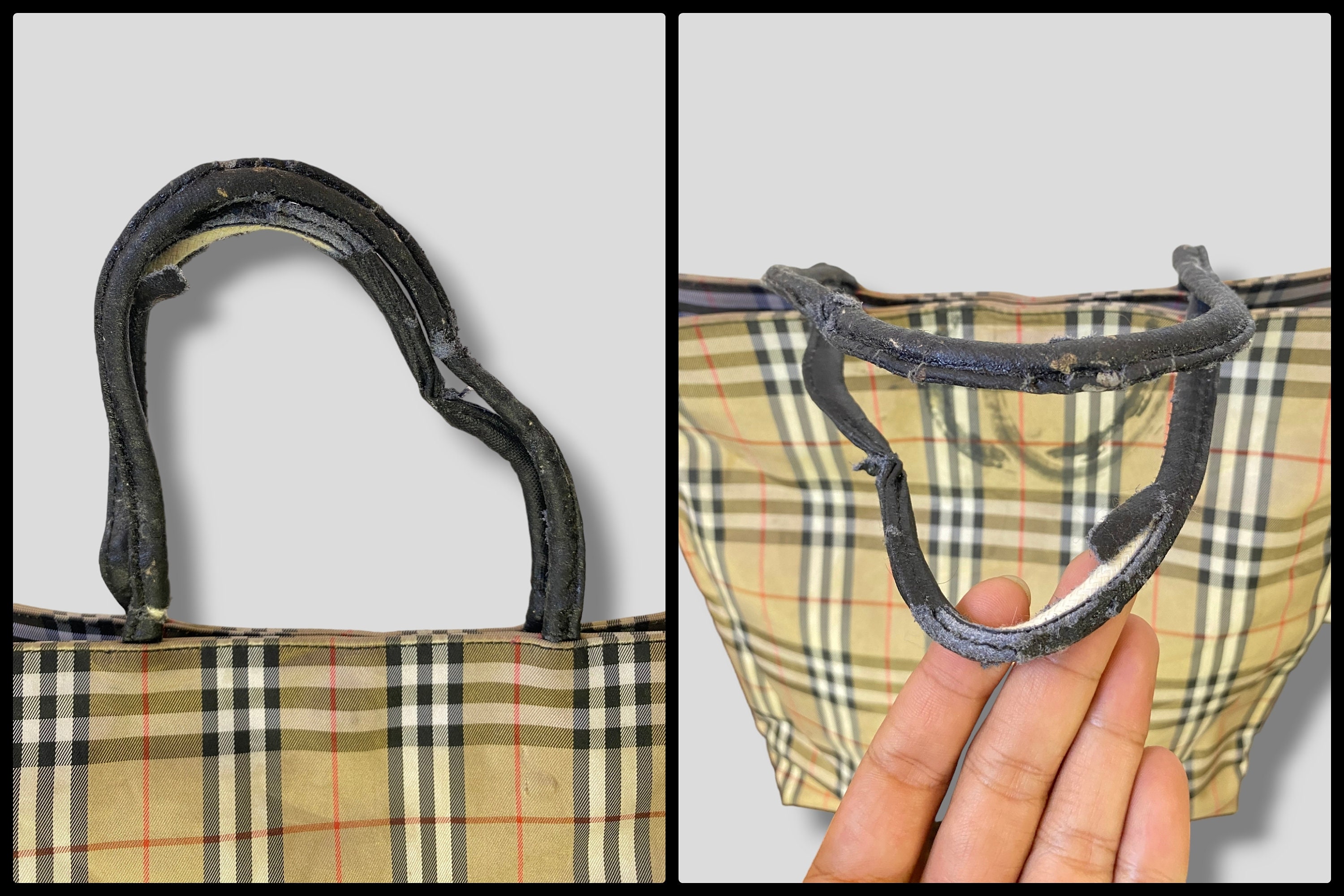 Vintage Burberry Nova Check Distressed Plaid Tote Bag