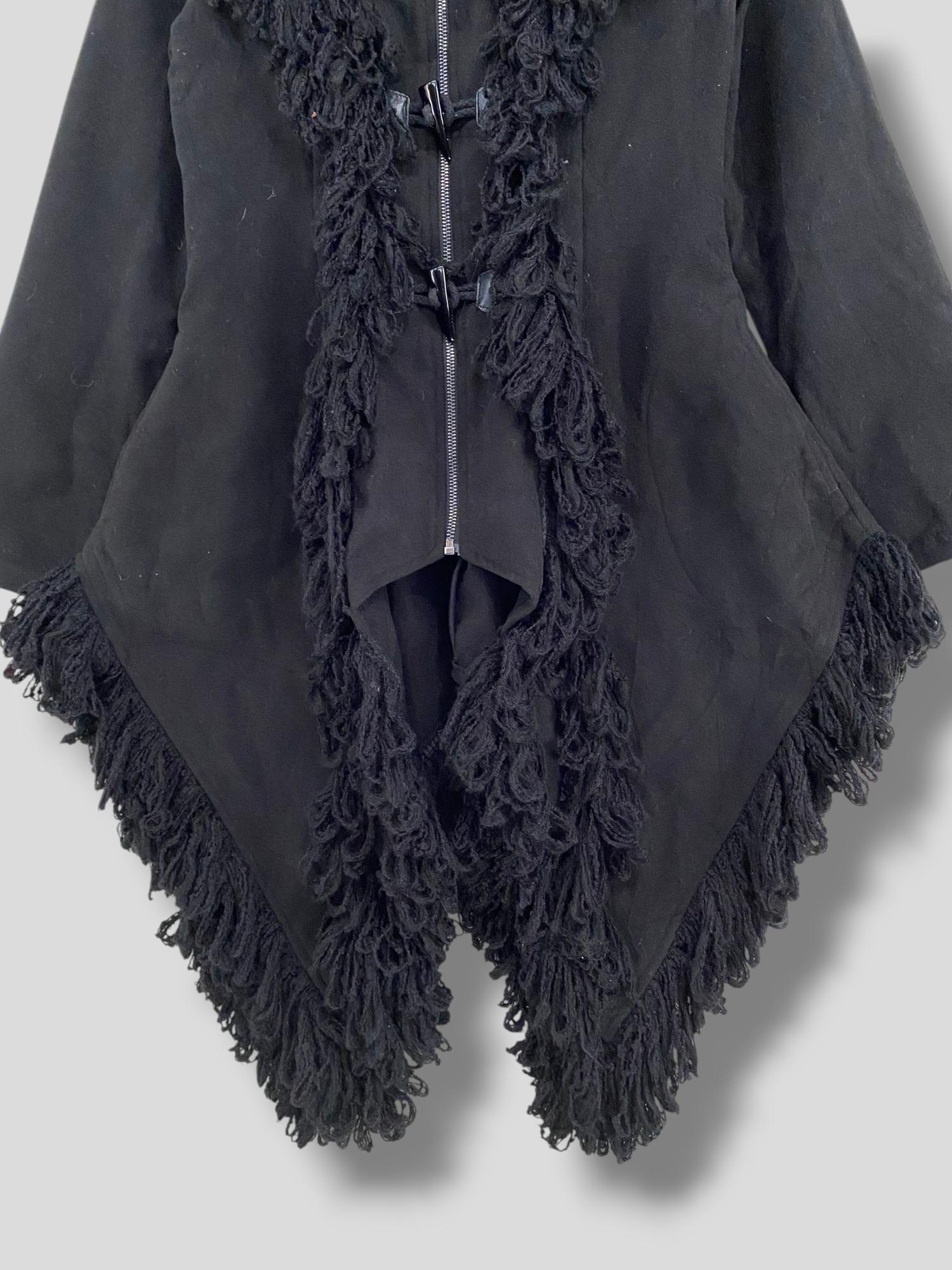 Vintage Y2K Punk Rave Toggle Button Hoodie Fringe Coat Japanese