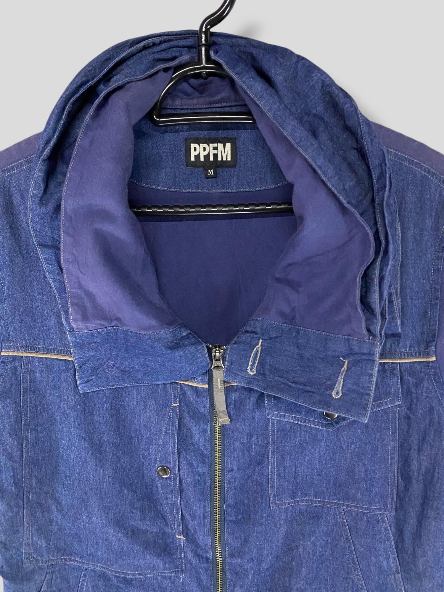 Vintage Y2K PPFM Layered Hi Collar Denim Zipper Shirt Japanese 
