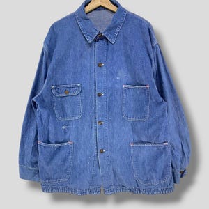 Vintage 60s Wrangler denim chore jacket workwear casual outfit outerwear workers jacket denim 4 pockets utility coat blue size 48