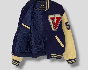 Vintage Y2K Van Jac Embroidered Logo Wool Leather Varsity