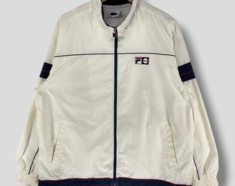 Vintage Y2k Fila MKII Windjacke sportlich Streetwear leichte Reißverschlussjacke 80er Jahre Casual Sportswear weiß Large
