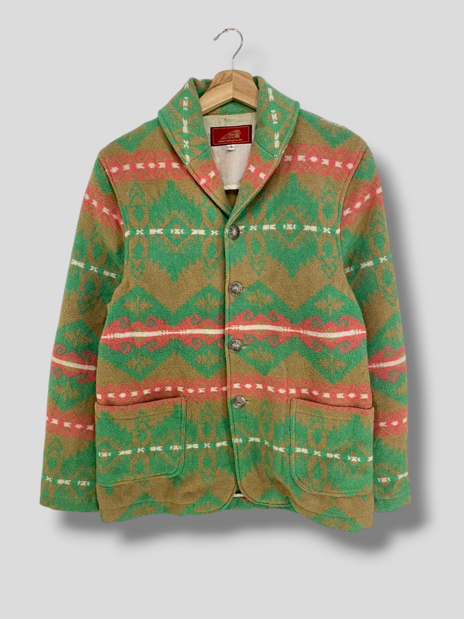Vintage Indian motorcycle aztec pattern shawl sweater bohemian casual outerwear southwestern jacket navajo multicolor Small