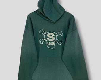 Rare Vintage 80s Stussy Skull Distressed Hoodie Sweatshirt