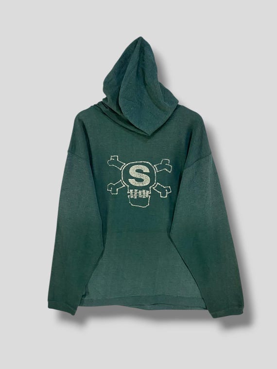 Rare Vintage 80s Stussy Skull Distressed Hoodie Sweatshirt
