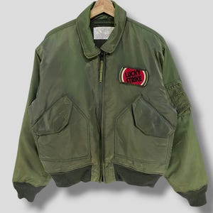 Vintage CWU 45/P lucky strike patch Aviator Flight Bomber Jacket military casual outfit outerwear flyers bomber green OSFA one size fits all