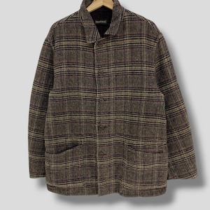 Vintage Henry Baumwolle reversibel kariert Wolle Arbeitsjacke Arbeitskleidung utilitar casual outfit chore Jacke Oberbekleidung Scheunenmantel Beige Medium