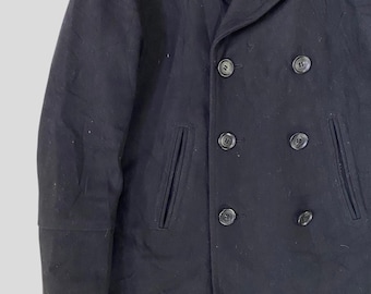 Vintage Y2K Coach Double Breasted Leather Trim Wool Pea Coat