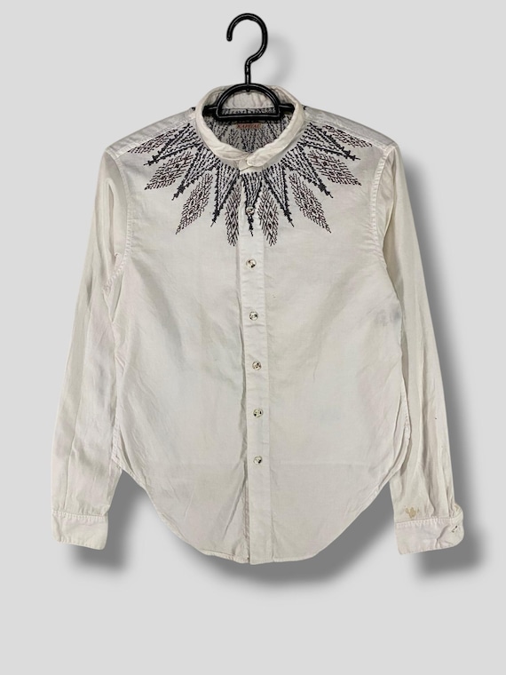 トップス KAPITAL Embroidered on the back 8oz Denim Work Shirt with Bone Embroidery - Indigo