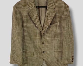 Vintage 90s Polo ralph lauren single breasted wool silk blend houndstooth blazer designer preppy casual outfit outerwear sport jacket Medium