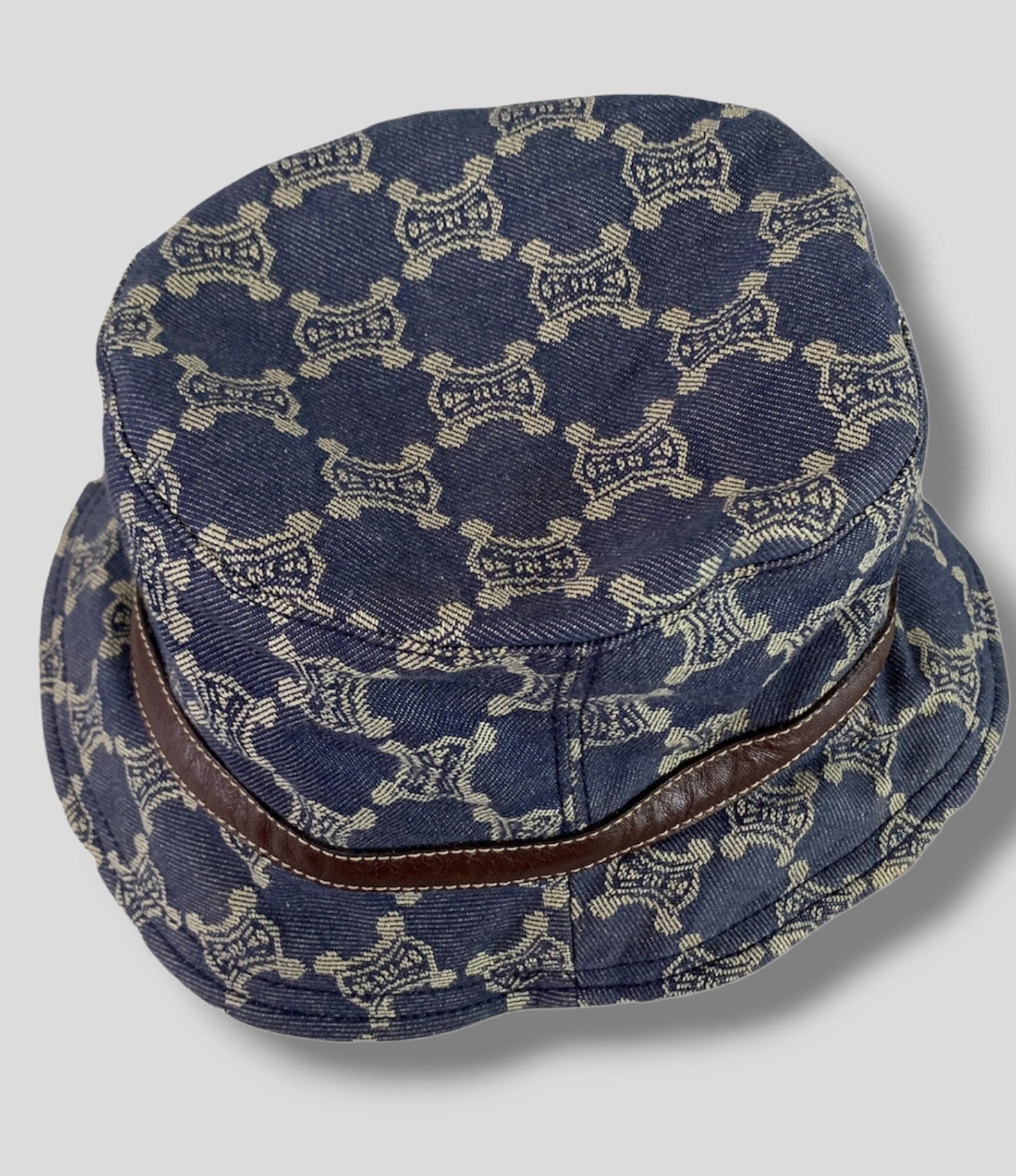 【CELINE】Macadam バケットハット Vintage Celine Macadam Pattern Indigo Canvas Leather Bucket