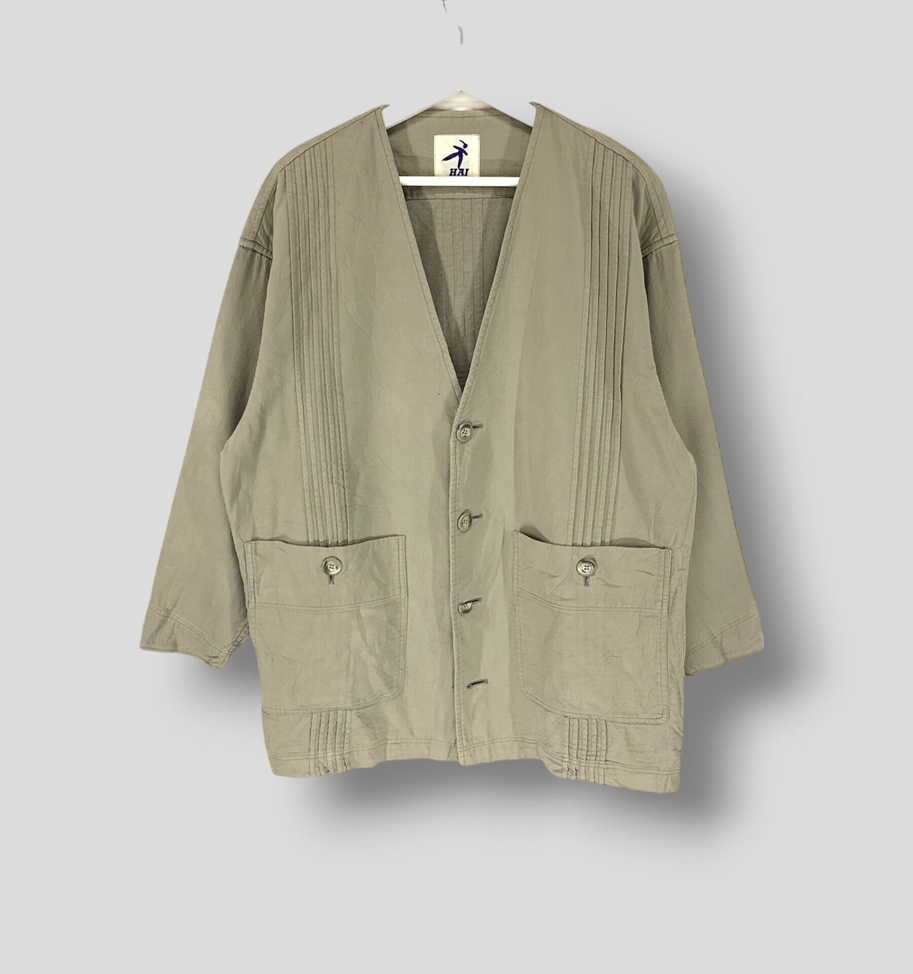Vintage Issey Miyake Hai sporting gear pleated works jacket designer Japanese style casual outfit outerwear light chore coat Medium