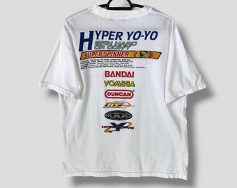 Vintage 90s Hyper yo-yo championship bandai super spinner tshirt Japanese toy tee streetwear casual outfits men tops white Large