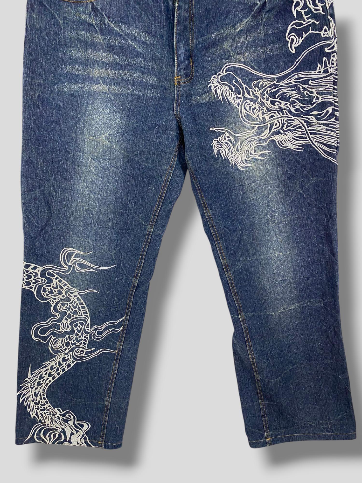 Vintage Y2k Hishyouhakurei Dragon Embroidered Jeans Japanese Brand 