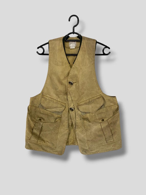 トップス FILSON Hunting Vest VTG Filson CC 31 Tin Cloth Upland Hunting Vest Tan Large