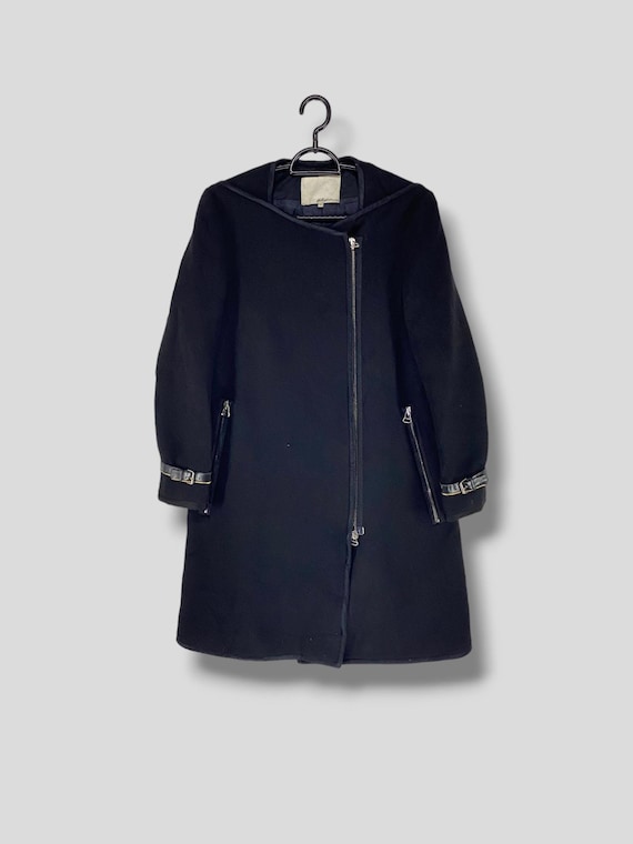 3.1 Phillip Lim Leather Sleeve Buckle Wool Silk Blend Collarless