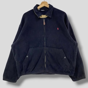 Vintage 90s Polo ralph lauren fleece bomber jacket designer streetwear casual outfit outerwear light warm jacket black Large