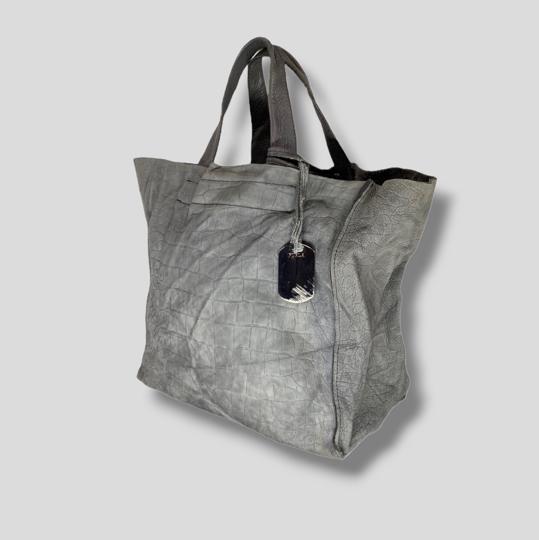 Furla Unica Croc-Print Leather Tote Bag