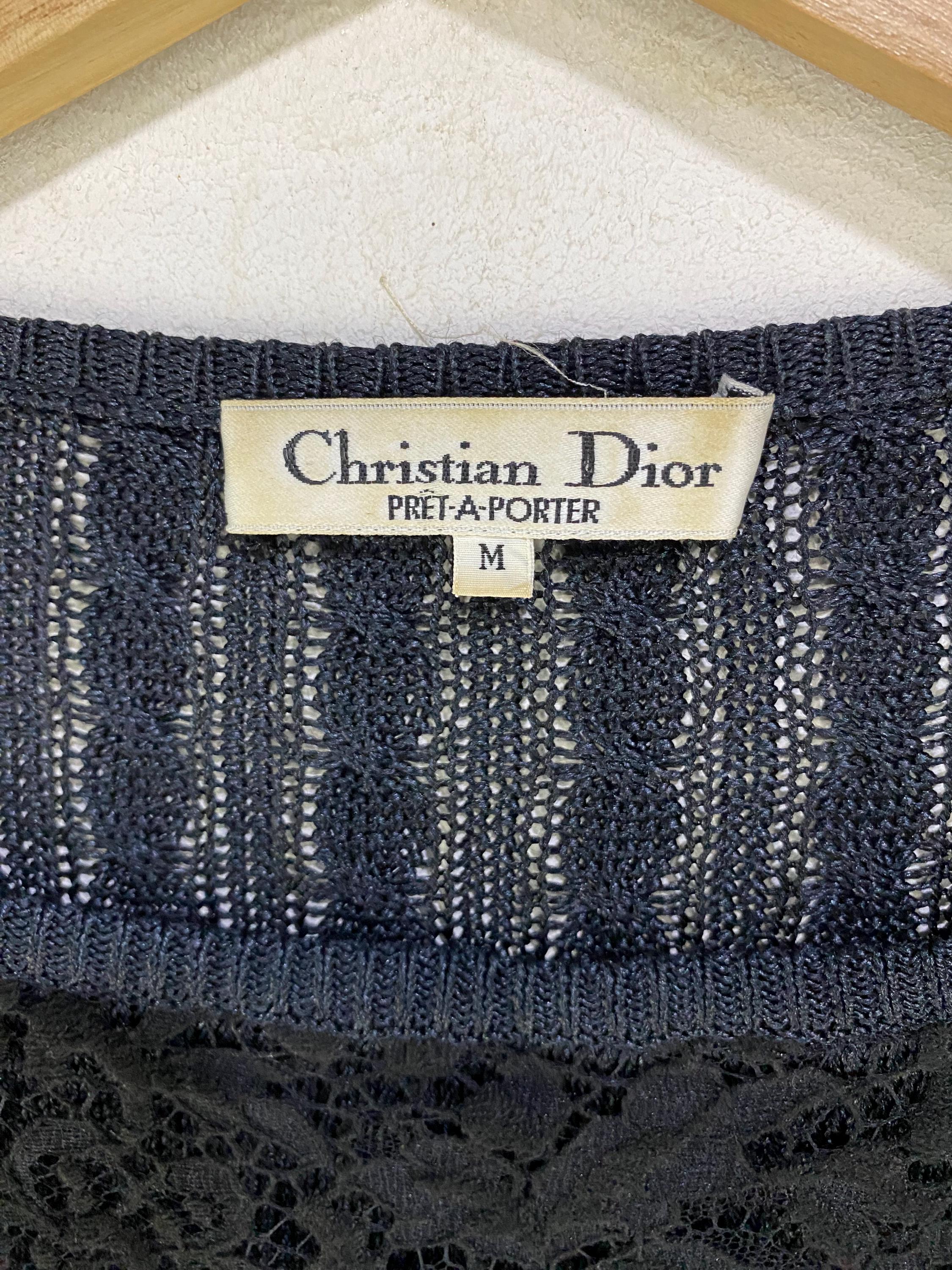 Vintage Christian Dior Lace Knit Silk Top Sweater Designer Preppy