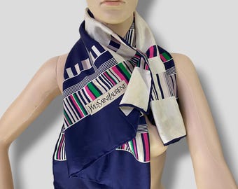 Vintage Yves Saint Laurent geometric silk scarf high end designer accessories scarves