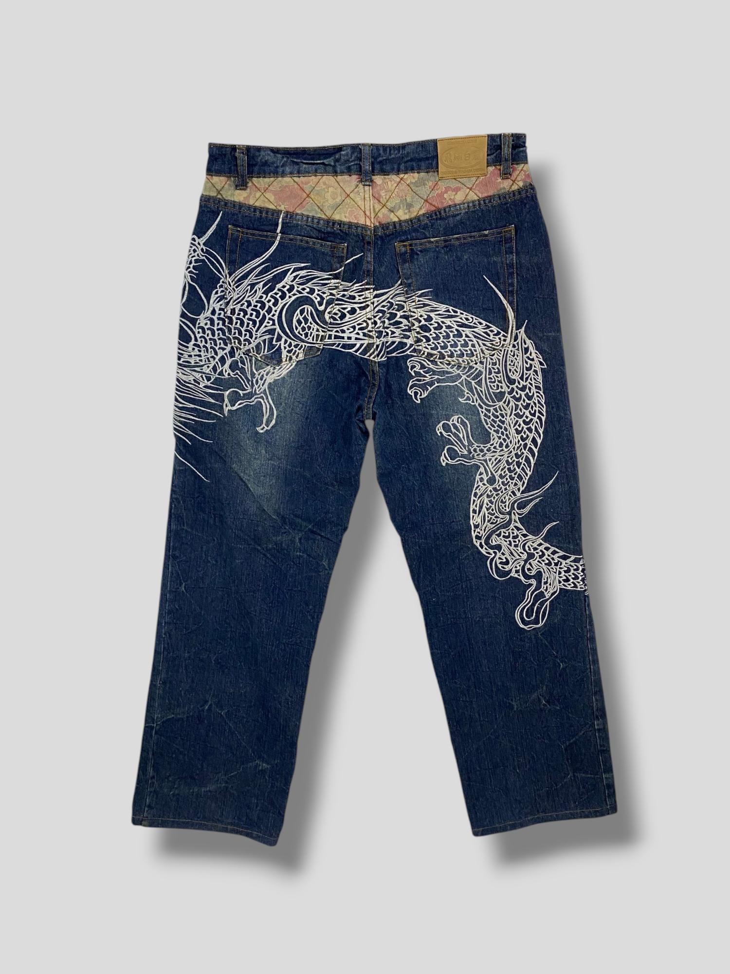 Vintage Y2k Hishyouhakurei Dragon Embroidered Jeans Japanese Brand 