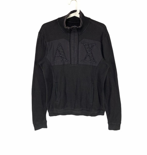 Vintage Armani Exchange Frayed Logo Pullover Designer Mens Winter Black Quarter Zipper Jacket Size Small Etsy