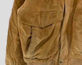 Vintage 80s Robinson Suede Leather Bomber Jacket Rugged Casual