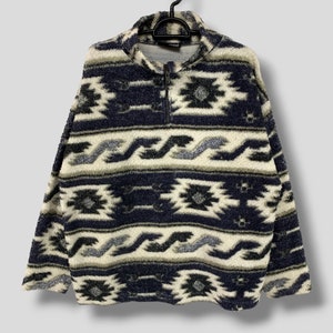 Vintage Paltpalt Navajo Hochflor Fleecejacke Boho Casual Outfit Oberbekleidung Southwestern Jacke Pullover Medium
