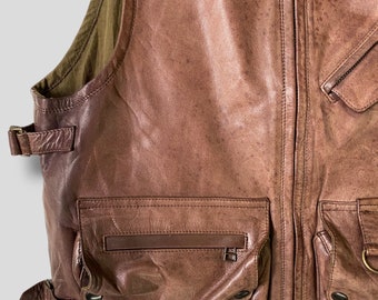 Vintage Harold's Gear Tactical Horsehide Leather Vest Jacket