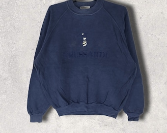 Vintage trussardi embroidery logo sweatshirt italian designer made in italy blue pullover size Large