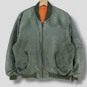 Vintage Uniqlo MA-1 bomber jacket japanese brand military style casual outfits outerwear flight jacket flyers green Medium