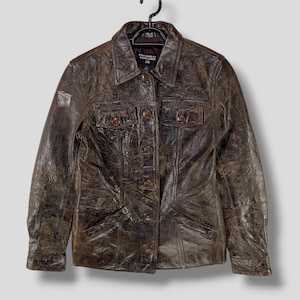 vintage Polo Ralph Lauren Veste en cuir de designer décontractée robuste rockabilly tenue décontractée Vêtements d'extérieur Veste en cuir marron Vêtements pour femmes Petite