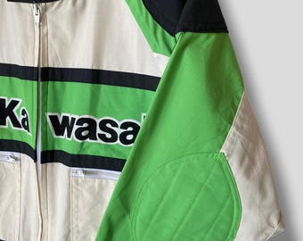【VINTAGE】Setup suits Green Japanvintage Vintage 80s 90s Kawasaki Padded Jumpsuit Japanese Motorcycle