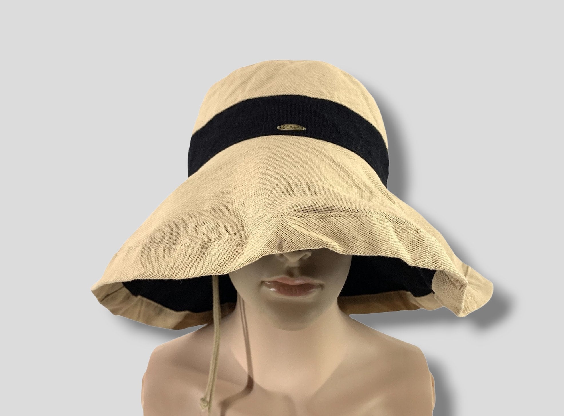 Vintage Scala logo hecho a mano sombrero de ala ancha etiqueta de diseñador  sombrero de cubo beige -  México