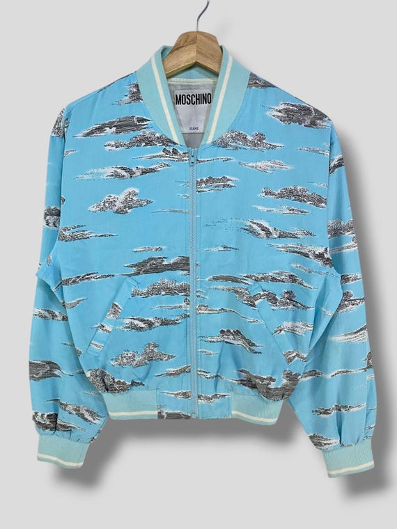 Vintage Moschino Cloud Allover Print Cropped Bomber Jacket 